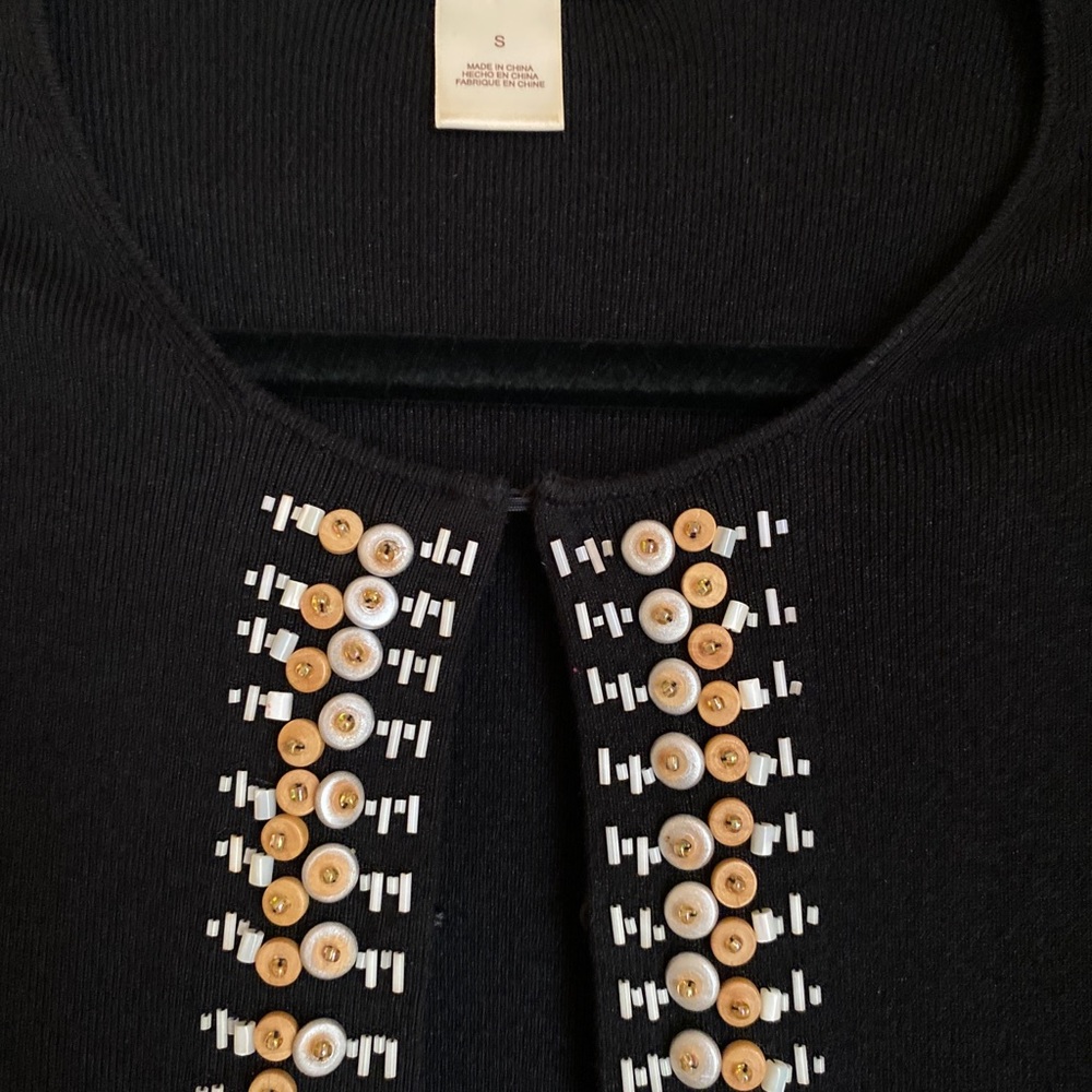 Sigrid Olsen Silk Blend Black Knit Cardigan with beads, S - Picture 2 of 7